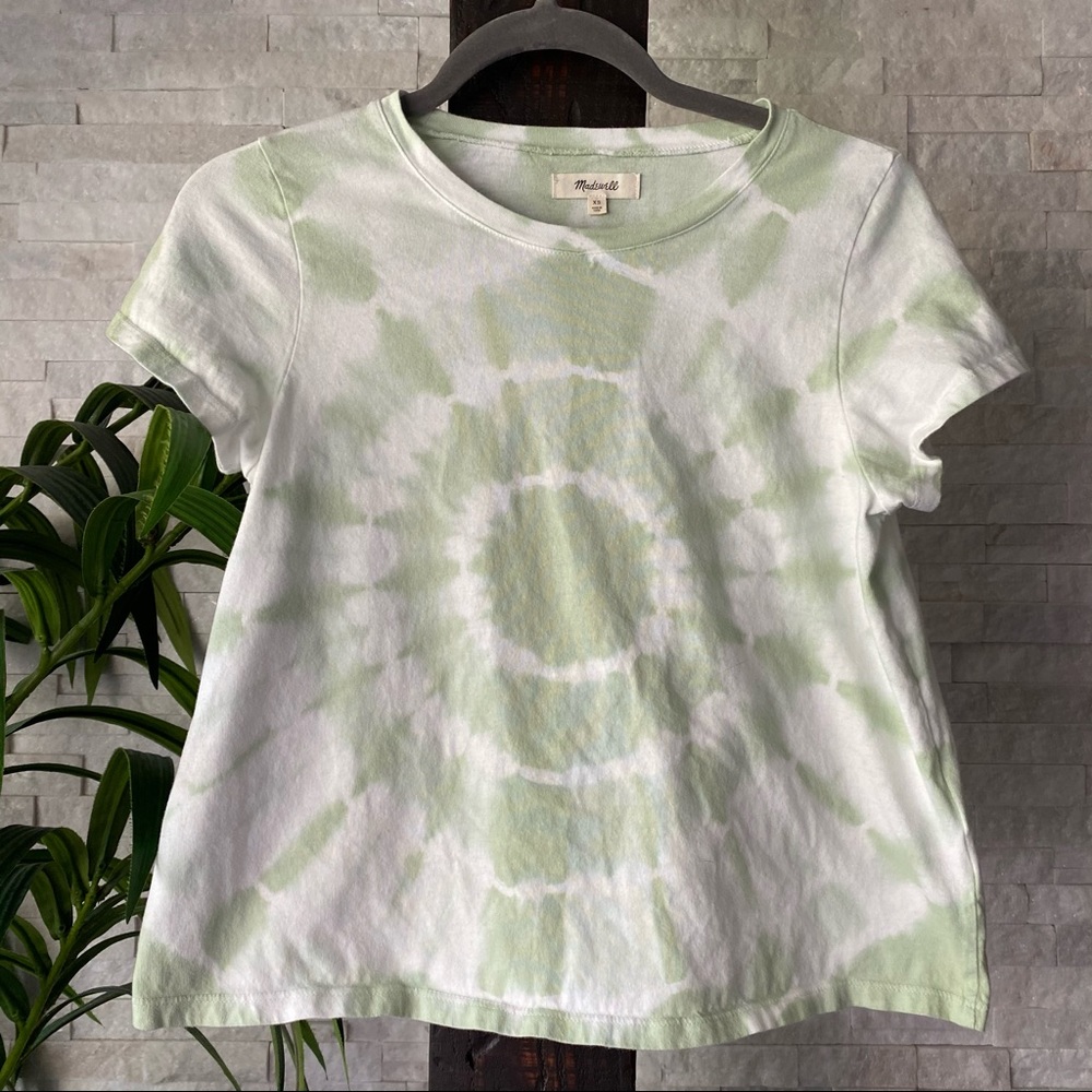 MADEWELL Swing Crop Tye Dye Green White Tee Size XS